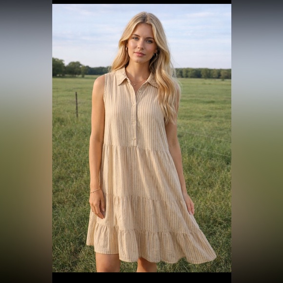 Jessica Simpson Dresses & Skirts - NWT Striped Sleeveless Peasant Cottage Brown White Dress Sz Large